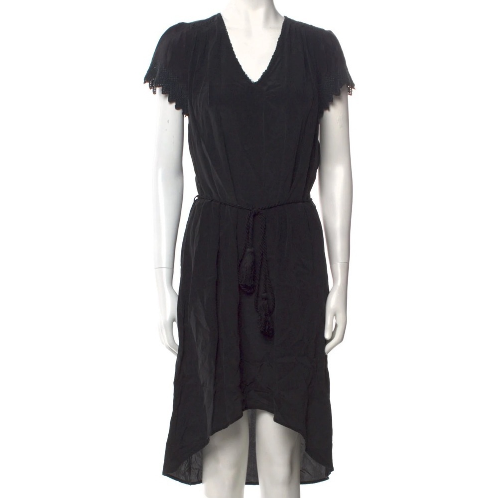 Ulla Johnson Black High Low Dress Womens Medium Tassel Tie Boho Chic Flowy Midi